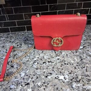 Gucci Red Leather Chain Shoulder Bag